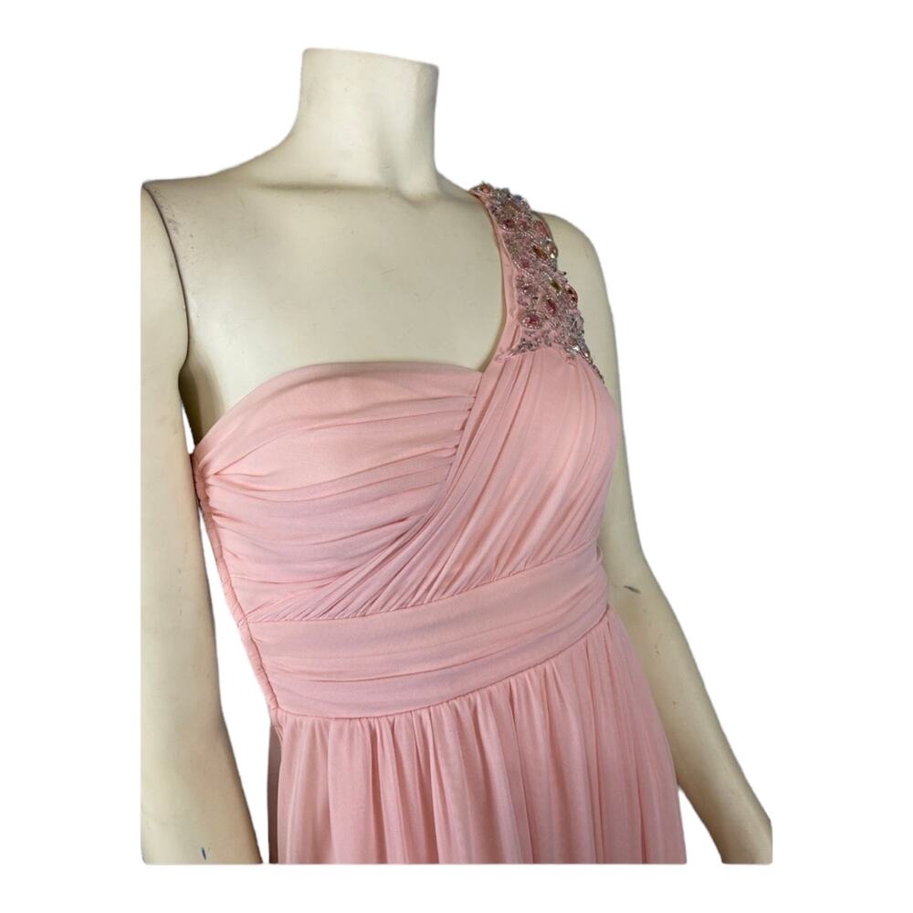 B. DARLIN Pale Peach Sequin & Chiffon one shoulder Gown size 3/4 - Picture 11 of 12